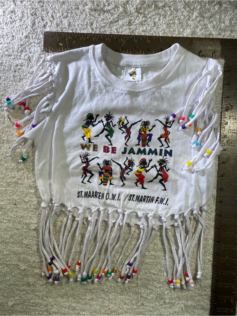 Caribbean White 'We Be Jammin' Beaded Fringe Kids Tank